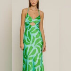 House of Harlow 1960 Green Leaf Print Midi Dress